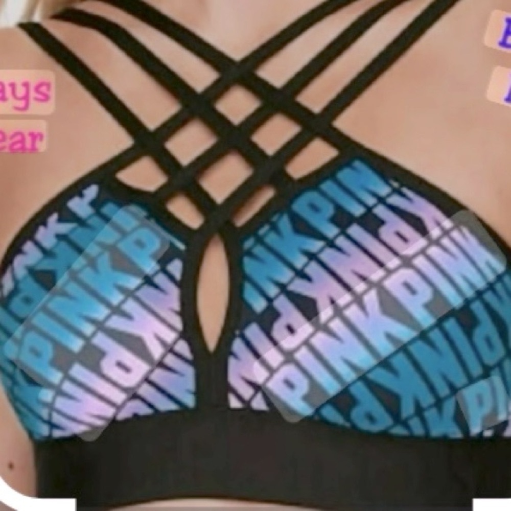 Victoria's Secret PINK ULTIMATE Strappy Front Ombre Logo Sports Bra Small
